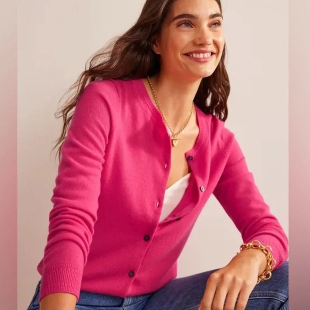 Boden Eva Cashmere Crew Cardigan Small Pink Button Front Soft Luxury Sweater